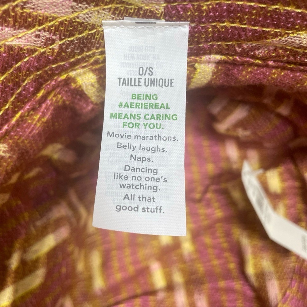 NWT Aerie Teddy Reversible Bucket Hat Womens O/S Yellow Pink Brown Plaid Casual - Picture 6 of 7